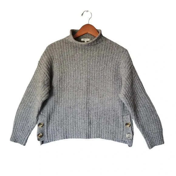 Madewell Cotton Wool Blend Nordstrom Sweater Gray Mock Neck Long Sleeve Large - Picture 9 of 11